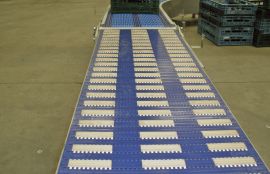 Конвейер модульный для пластиковых ящиков с морепродуктами